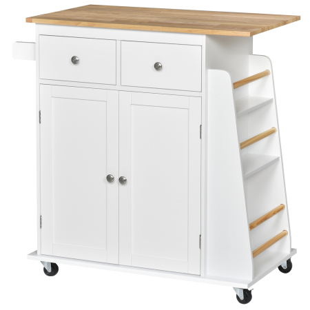 Bucatarie -  Carucior de bucatarie suport condimente cu 3 niveluri si 4 roti din MDF si PAL, 89x45x89.5cm, alb