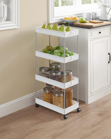 Carucior de depozitare mobil cu roti, pe 4 niveluri, 40x22x87 cm, alb [2]