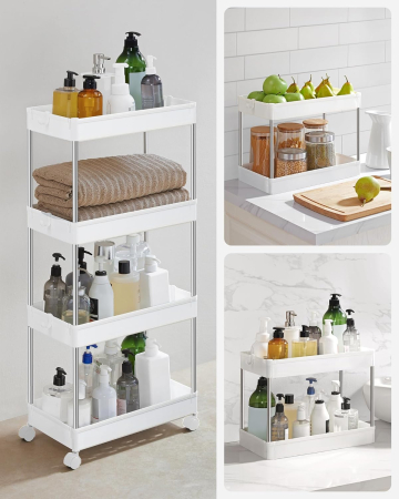 Carucior de depozitare mobil cu roti, pe 4 niveluri, 40x22x87 cm, alb [5]