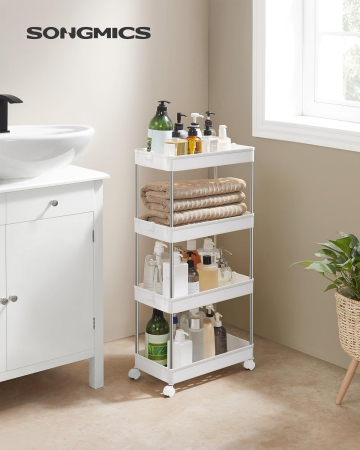 Carucior de depozitare mobil cu roti, pe 4 niveluri, 40x22x87 cm, alb [1]