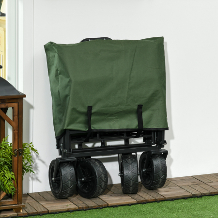  Carucior de gradina 110L cu maner telescopic si baza rabatabila din otel si material textil Oxford, culoare kaki [8]