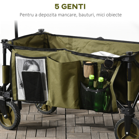  Carucior de Gradina 125L Pliabil cu Maner si 5 Saci, 108x55x93 cm, Verde [7]