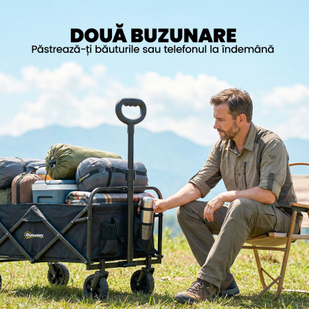  Carucior de Gradina 72L Pliabil cu Maner Reglabil, din Otel si Material Oxford, 114x46x92 cm, Negru [7]