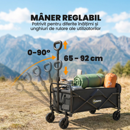  Carucior de Gradina 72L Pliabil cu Maner Reglabil, din Otel si Material Oxford, 114x46x92 cm, Negru [5]