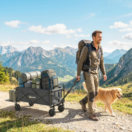  Carucior de Gradina 72L Pliabil cu Maner Reglabil, din Otel si Material Oxford, 114x46x92 cm, Negru [1]