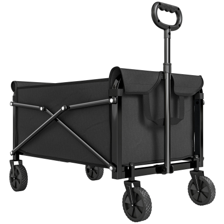 Prelate, pavilioane, umbrele terasa -  Carucior de Gradina 80L Pliabil cu Maner Reglabil, din Metal si tesatura Oxford, 78x47.5x92 cm, Negru