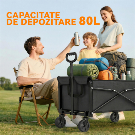  Carucior de Gradina 80L Pliabil cu Maner Reglabil, din Metal si tesatura Oxford, 78x47.5x92 cm, Negru [5]
