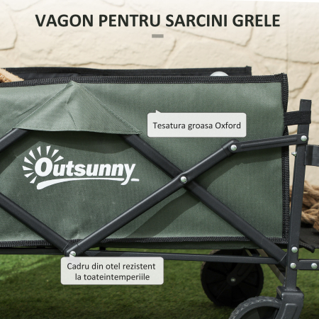  Carucior de Gradina 95L Pliabil cu Panou Rabatabil, din Otel si Poliester, 125x48x78-102 cm, Verde [4]