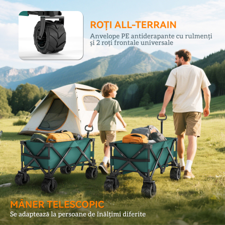  Carucior de Gradina cu Maner Telescopic, Carucior pentru Transport Obiecte pana la 70 kg, 108x55 cm, Verde [3]