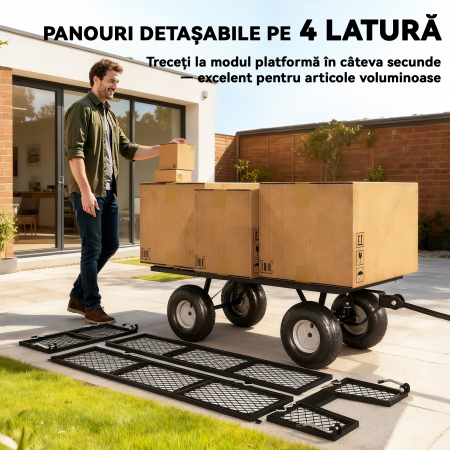  Carucior de Gradina de 114L cu Pereti Laterali Detasabili si Maner Rotativ, 105x51x54 cm, Negru [3]