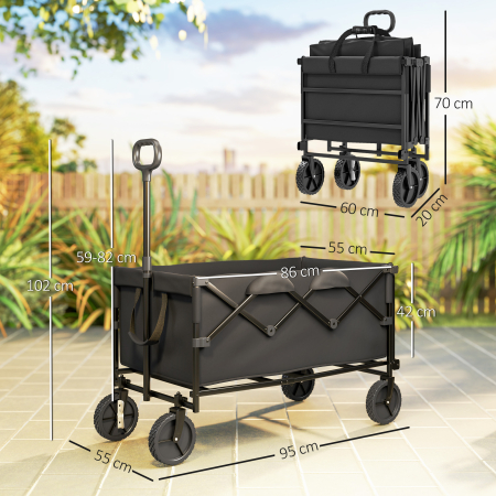  carucior de gradina pliabil de 160L cu maner reglabil, capacitate 100 kg, 95x55x102 cm, negru [2]