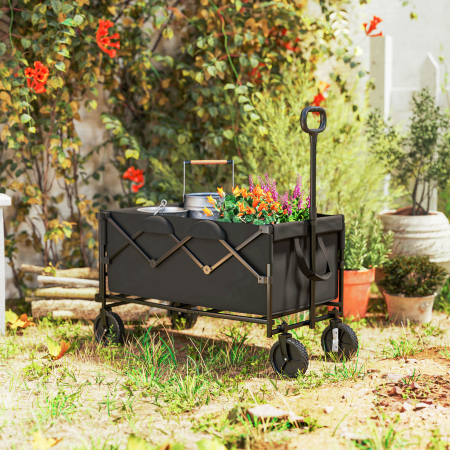  carucior de gradina pliabil de 160L cu maner reglabil, capacitate 100 kg, 95x55x102 cm, negru [8]