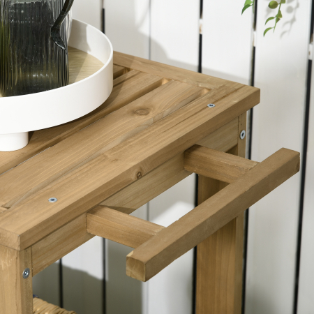  Carucior de Servire pentru Gradina din Lemn de Brad, Carucior cu Rafturi si Suport pentru Sticle, 95x47x74 cm, Natural [8]