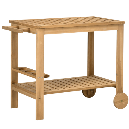 Bucatarie -  Carucior de Servire pentru Gradina din Lemn de Brad, Carucior cu Rafturi si Suport pentru Sticle, 95x47x74 cm, Natural