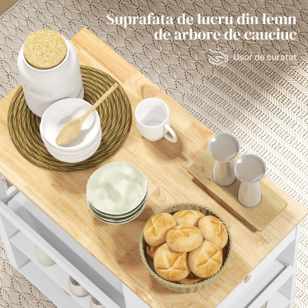  Carucior Insula de Bucatarie cu Rafturi Reglabile, Suport pentru Cutite si Blat din Lemn, 86.5x47x88 cm, Alb [6]