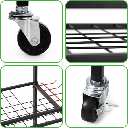 Carucior mobil pentru scule si unelte de gradina cu 3 rafturi, organizator metalic cu roti, 66x40x96 cm, negru [19]