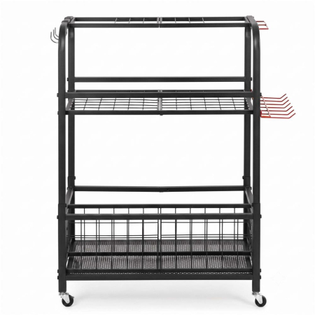 Carucior mobil pentru scule si unelte de gradina cu 3 rafturi, organizator metalic cu roti, 66x40x96 cm, negru [4]