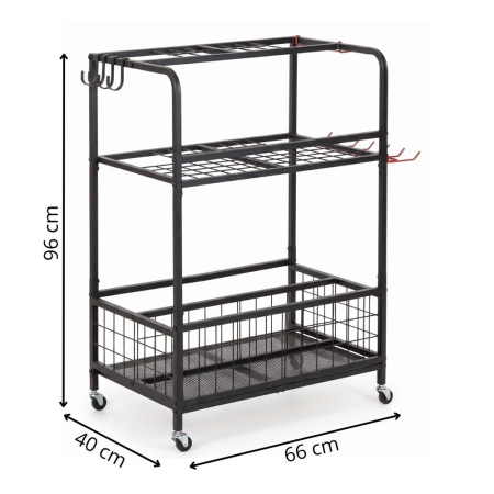 Carucior mobil pentru scule si unelte de gradina cu 3 rafturi, organizator metalic cu roti, 66x40x96 cm, negru [21]