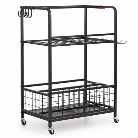 Carucior mobil pentru scule si unelte de gradina cu 3 rafturi, organizator metalic cu roti, 66x40x96 cm, negru [16]