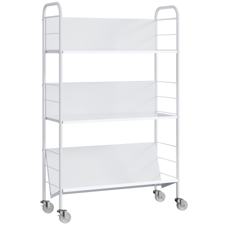 Living & hol -  Carucior Modern pentru Carti cu 3 Nivele si Roti Pivotante pentru Carti si Reviste, 69x26x108 cm, Alb