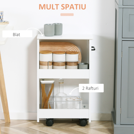  Carucior multifunctional pentru economisirea spatiului pentru baie si bucatarie, carucior din lemn MDF cu roti pivotante si maner, 42,5x20,3x66,7cm, alb [3]