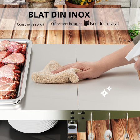  Carucior pentru Barbecue cu Dulap, Raft Deschis si Masa Laterala, din Otel Inoxidabil, 116x50x93 cm, Negru [6]