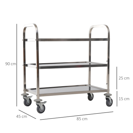  Carucior Pentru Bucatarie 3 Rafturi in Otel Inox 85x45x90cm [2]