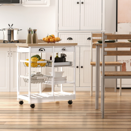  Carucior pentru Bucatarie cu Sertare si Suport Sticle Lemn si Alb [1]