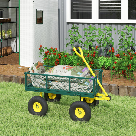  Carucior pentru Gradina din Otel, cu Capacitate de 200 kg si Pereti Laterali Detasabili, 104x54x51 cm, Verde si Galben [8]