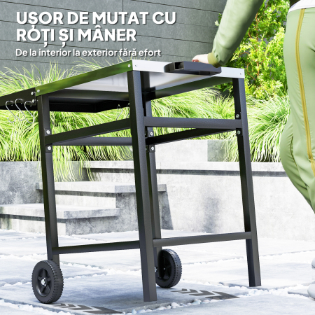  Carucior pentru Gratar cu Blat din Otel Inoxidabil, Raft Pliabil si Husa de Protectie, 91x58x76 cm, Negru [5]