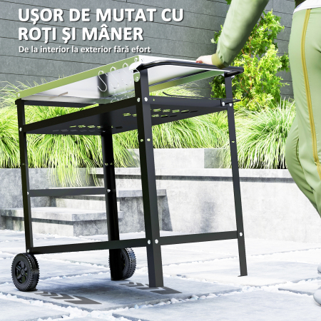  Carucior pentru Gratar cu Blat din Otel Inoxidabil si Raft Reglabil, 100x52x80 cm, Negru [6]