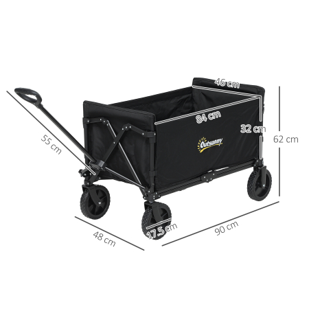  Carucior Pliabil pentru Gradina cu Roti si Maner Reglabil,  90x48x62 cm, Negru [2]