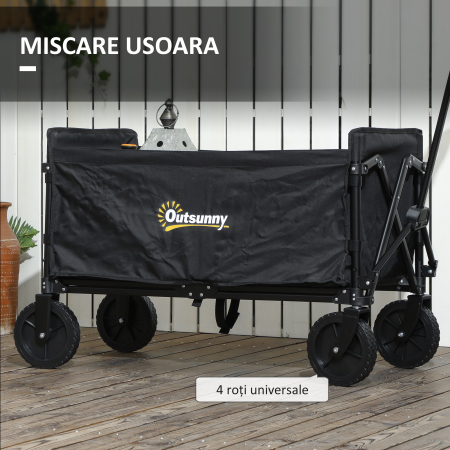  Carucior Pliabil pentru Gradina cu Roti si Maner Reglabil,  90x48x62 cm, Negru [6]