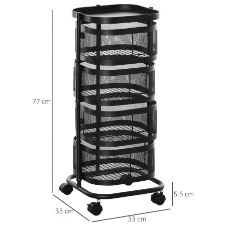  Carucior utilitar rulant  cu cosuri metalice rotative, Carucior de serviciu cu 4 niveluri de depozitare cu blat, Negru [2]