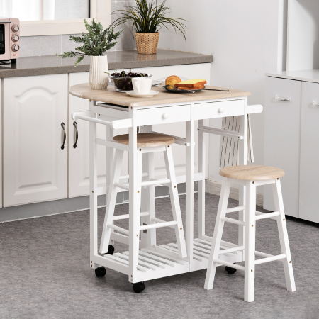  Carut Bucatarie Pliabil - Cu 2 Scaune Incluse, MDF Alb [1]