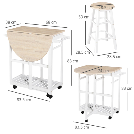  Carut Bucatarie Pliabil - Cu 2 Scaune Incluse, MDF Alb [2]