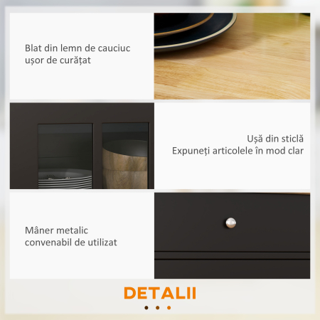  Carut de Bucatarie cu Sertar, Dulap Reglabil si Suport pentru Prosoape, din Lemn, 67x48x86,5 cm, Negru si Stejar [6]