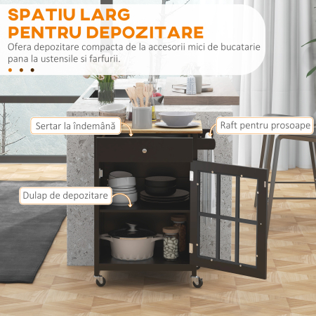  Carut de Bucatarie cu Sertar, Dulap Reglabil si Suport pentru Prosoape, din Lemn, 67x48x86,5 cm, Negru si Stejar [3]