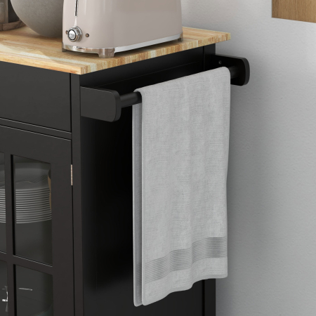  Carut de Bucatarie cu Sertar, Dulap Reglabil si Suport pentru Prosoape, din Lemn, 67x48x86,5 cm, Negru si Stejar [7]