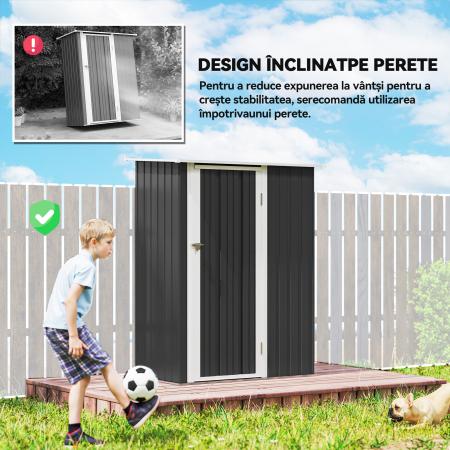  Casa de Depozitare Unelte Gradina, sopron Metalic Rezistent la Intemperii, Spatiu Depozitare pentru Gardina si Instrumente, 142×84×189 cm [5]