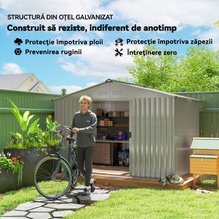  Casa de Gradina 4,9 m² 277x195x192 cm cu 2 Usi Glisante, Acoperis inclinat si 4 Grile Gri Argintiu [4]
