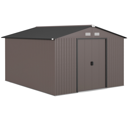 Gradina & balcon -  Casa de Gradina cu 2 Usi Glisante si 4 Ventilatii din Otel, 322x277x192 cm, Maro