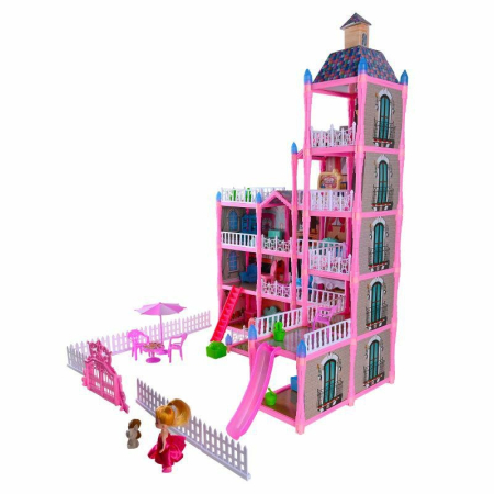 Casa de papusi pentru copii cu 374 piese, animale, mobilier si accesorii, 80x60x50 cm, roz [7]
