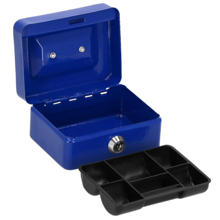 Caseta pentru bani tip cutie de valori, compartimentanta, cu cheie, metal, 12.5x9.5x6.5cm, albastru [7]