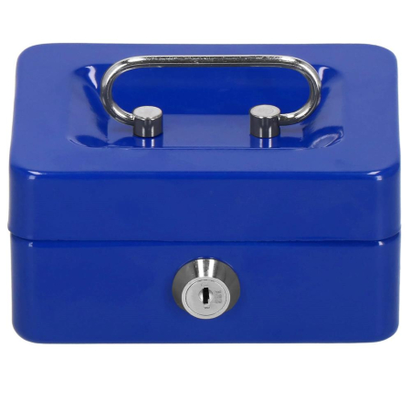 Caseta pentru bani tip cutie de valori, compartimentanta, cu cheie, metal, 12.5x9.5x6.5cm, albastru [8]