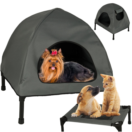Casuta cu pat pentru caini si pisici, cu acoperis detasabil si baza ventilata, 54x44x60 cm, negru [1]