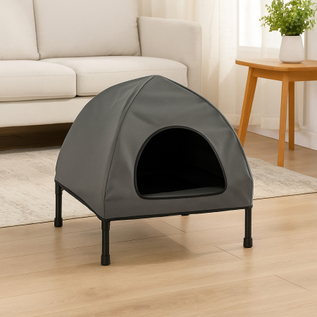 Casuta cu pat pentru caini si pisici, cu acoperis detasabil si baza ventilata, 54x44x60 cm, negru [9]