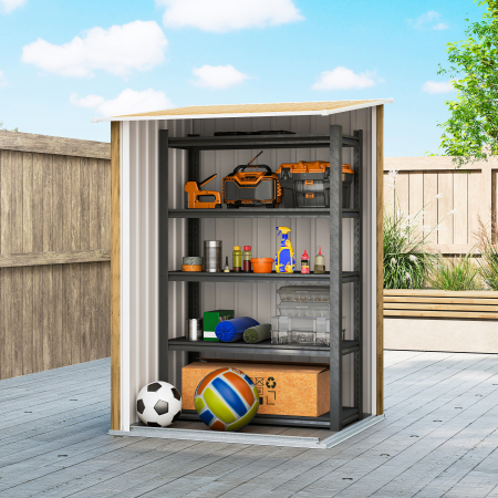  Casuta de Gradina 0.92m² din Otel Galvanizat, Depozit pentru Unelte cu Usa Blocabila, Acoperis inclinat, 100x104x160 cm, Maro Deschis cu Aspect Lemn [6]
