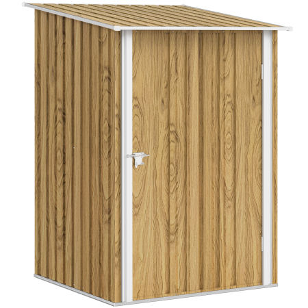 Prelate, pavilioane, umbrele terasa -  Casuta de Gradina 0.92m² din Otel Galvanizat, Depozit pentru Unelte cu Usa Blocabila, Acoperis inclinat, 100x104x160 cm, Maro Deschis cu Aspect Lemn