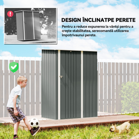  Casuta de Gradina 1.07m² din Otel Galvanizat, Casuta pentru Depozitare cu Usa Blocabila, Acoperis inclinat, 142x86x189 cm, Gri Deschis [5]